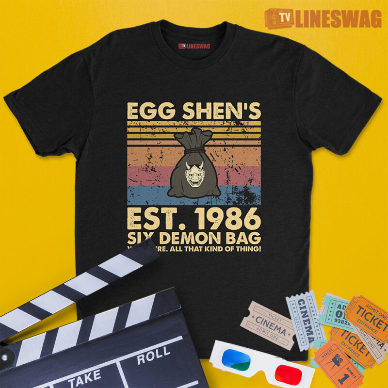 Egg Shen's Est. 1986 Six Demon Bag Wind Fire All That Kind Of Thing Vintage T-Shirt | Big Trouble In Little China